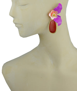 Katerina Psoma Violet Statement Earrings with Red Drops costume jewelry
