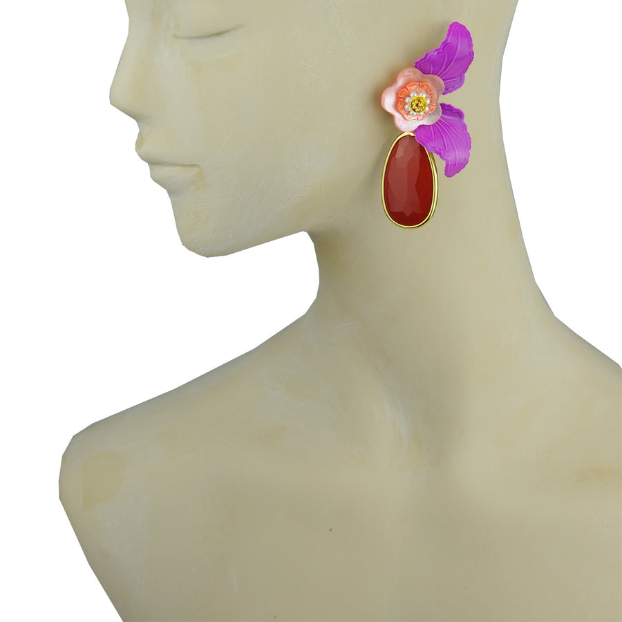 Katerina Psoma Violet Statement Earrings with Red Drops costume jewelry