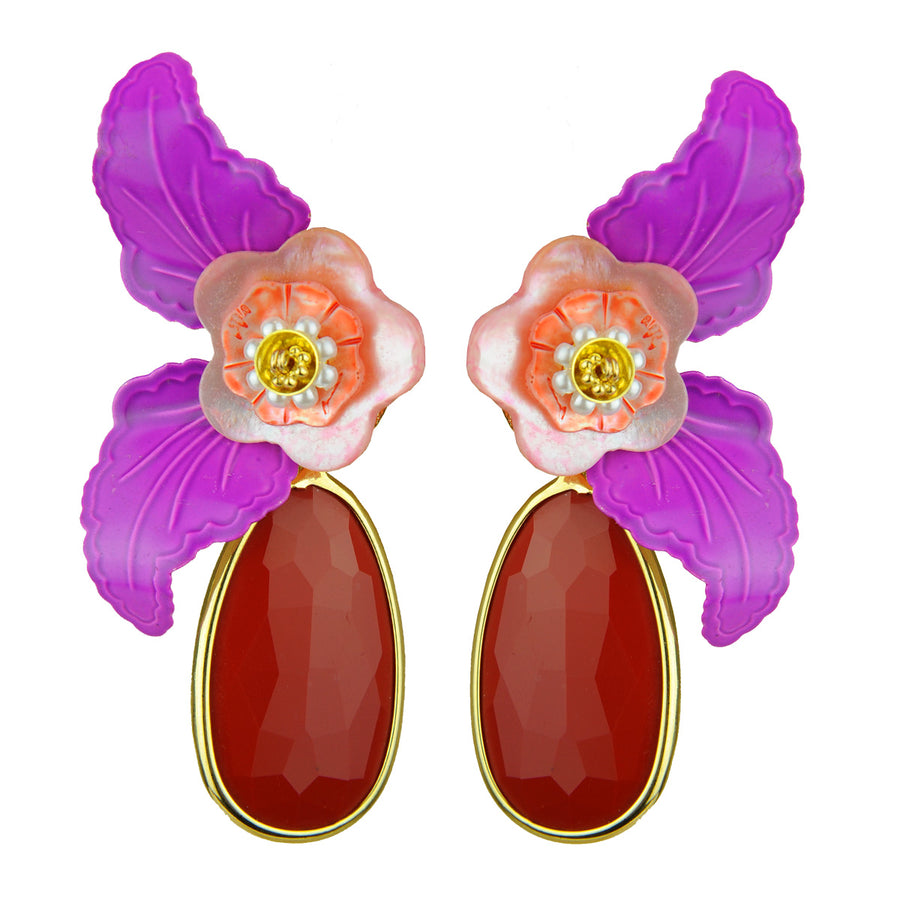 Katerina Psoma  Violet Earrings with Red Drops