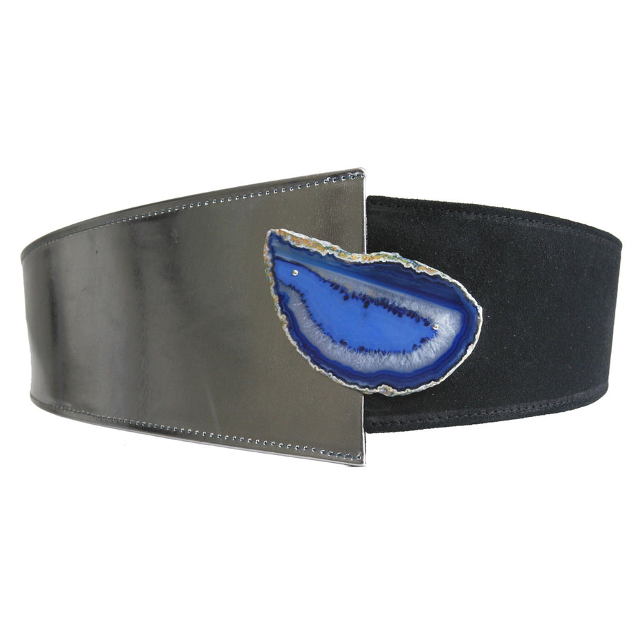Suede and Metallic Leather Belt with Agate Stone