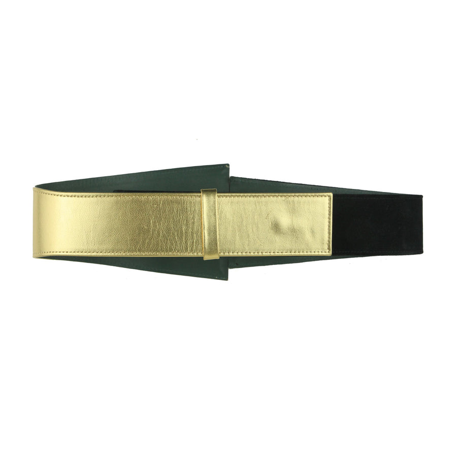 Suede and Metallic Leather Belt with Agate Stone