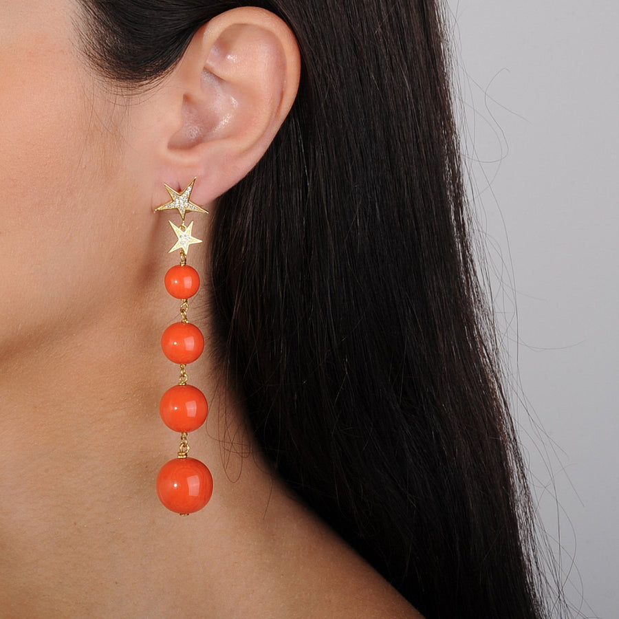 Coral Bead Dangle Earrings 925 gold plated silver