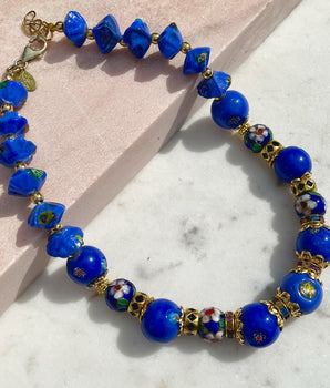 Katerina Psoma Blue Short Necklace with ceramic beads