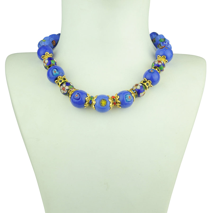 Katerina Psoma Blue Short Necklace with ceramic beads
