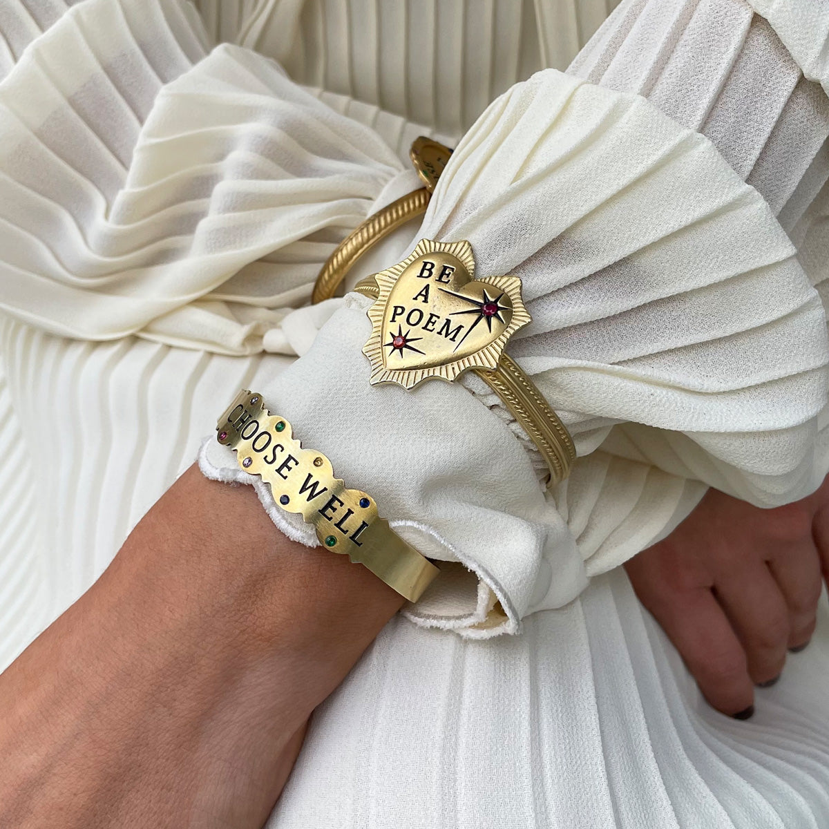 Katerina Psoma Choose Well Affirmation Cuff Bracelet gold plated brass