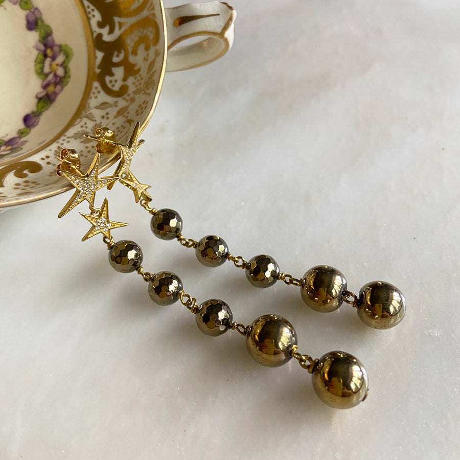Katerina Psoma Pyrite Bead Dangle Earrings semiprecious stones