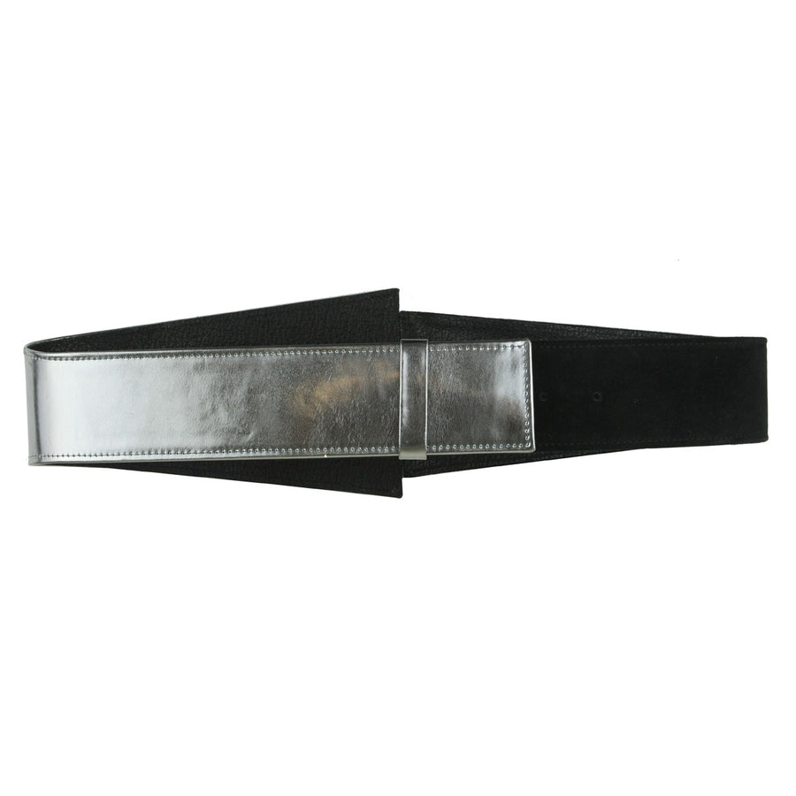 Suede and Metallic Leather Belt with Agate Stone