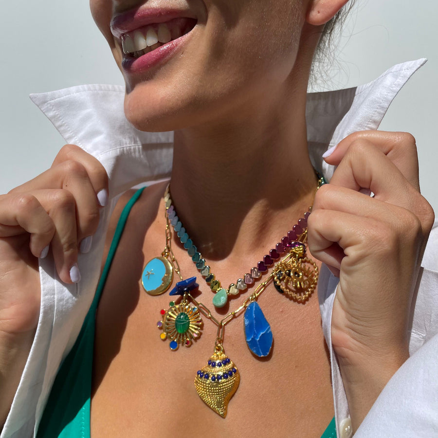 katerina spoam heart short necklace with chrysoprase and multicolored hematite
