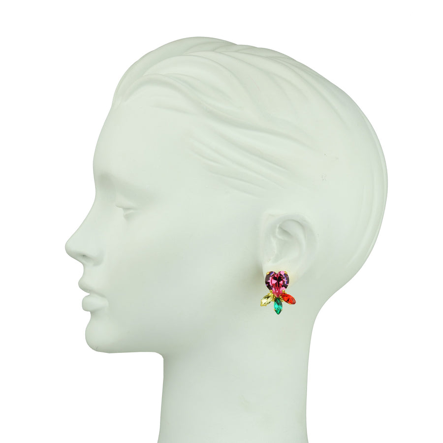 Katerina Psoma Fuchsia Heart Crystal Clip Earrings detail costume jewelry clip earrings