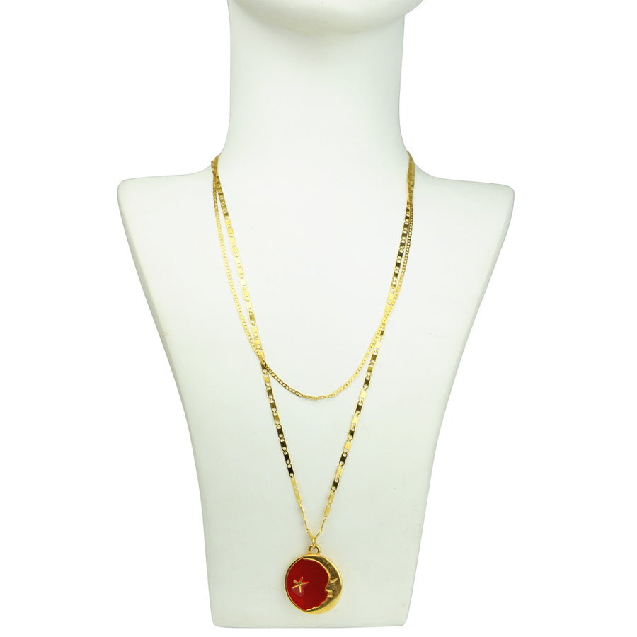 kATERINA pSOMA  Red Pendant Chain Necklace costume jewelry