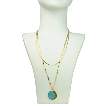 gold plated medallion Turquoise Pendant Necklace Katerina Psoma