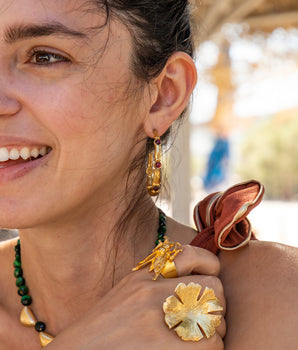 Katerina Psoma Bamboo Hoops with Carnelian gold plated bronze