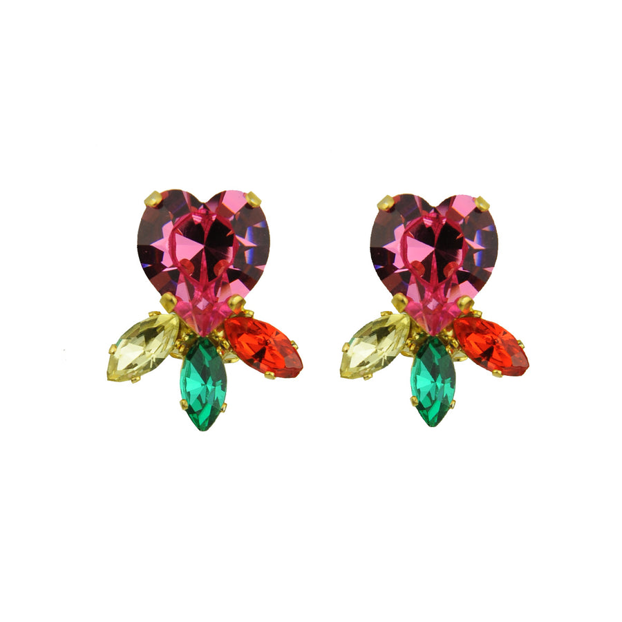Katerina Psoma Fuchsia Heart Crystal Clip Earrings