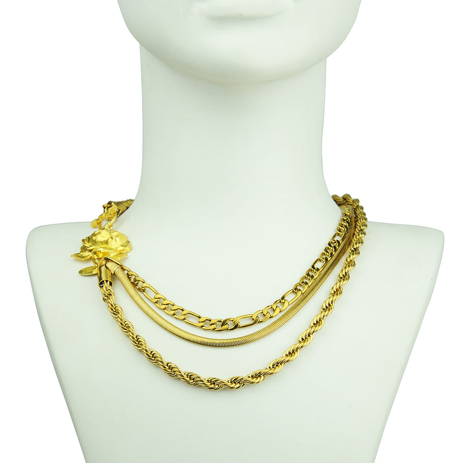 katerina psoma gold plated 3 row necklace costume jewelry