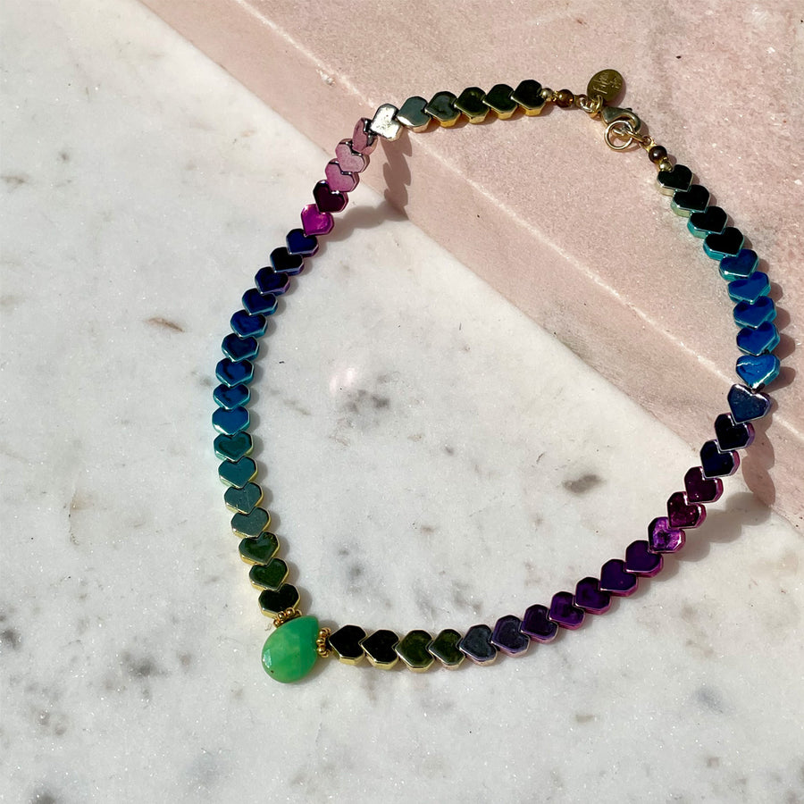 katerina spoam heart short necklace with chrysoprase
